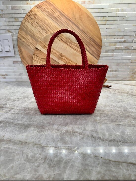 Madewell Handbags - Madewell Leather Handwoven Mini Tote Bag in Festival Red